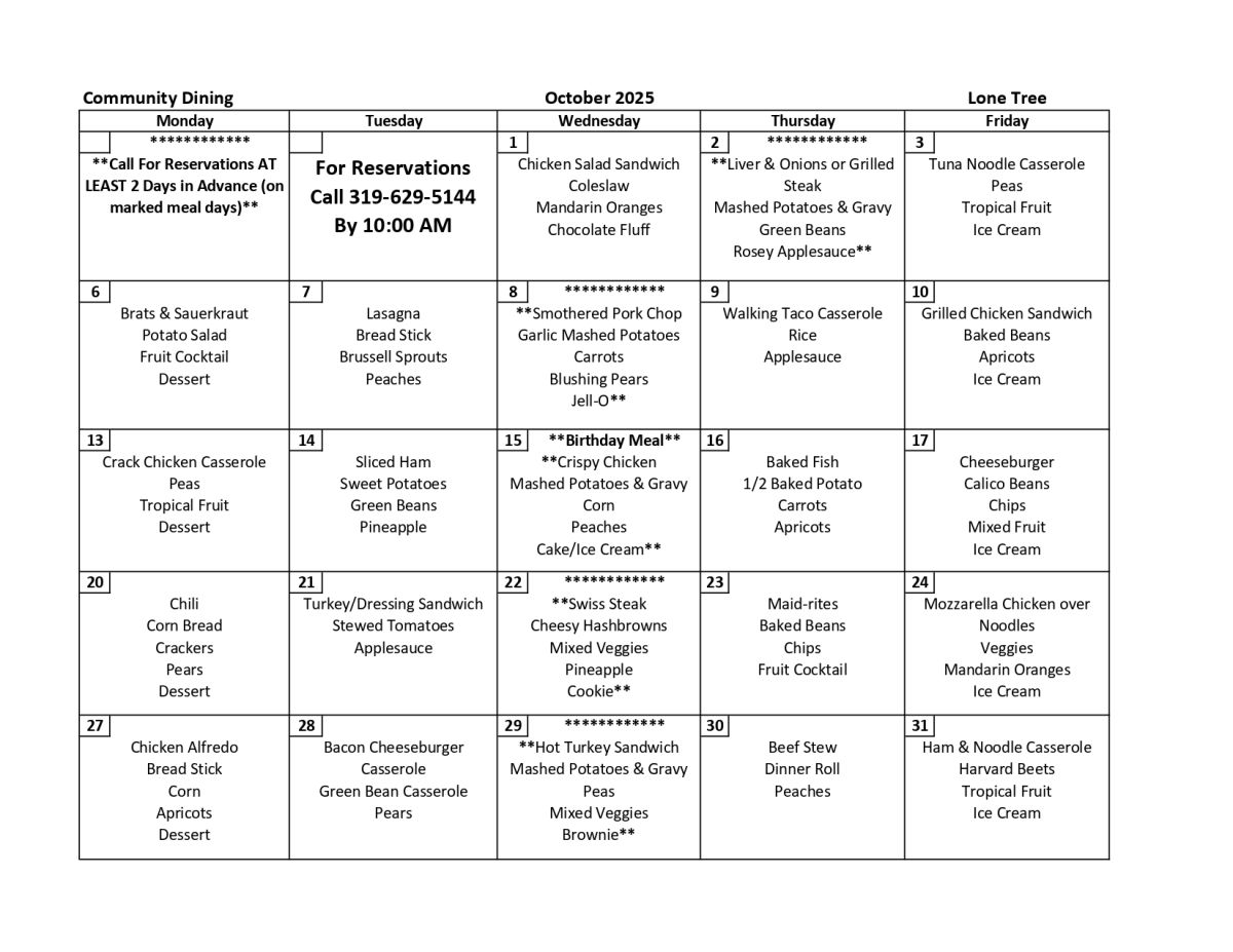 October 2025 Menu